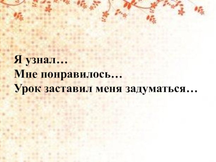 Я узнал…Мне понравилось…Урок заставил меня задуматься…