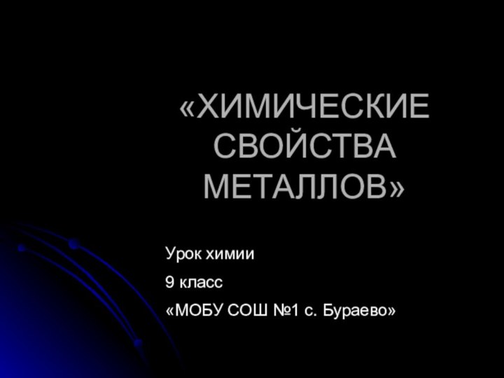 «ХИМИЧЕСКИЕ СВОЙСТВА МЕТАЛЛОВ»  Урок химии 9 класс «МОБУ СОШ №1 с. Бураево»