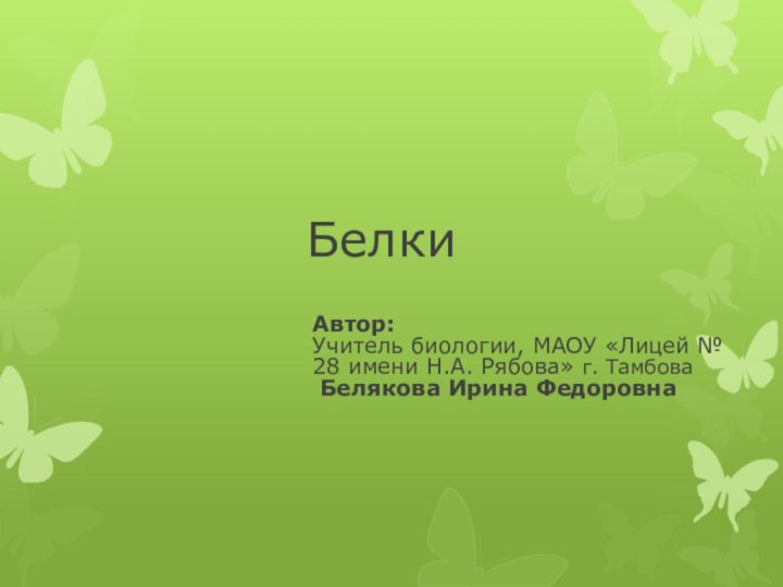 БелкиАвтор: Учитель биологии, МАОУ «Лицей № 28 имени Н.А. Рябова» г. Тамбова  Белякова Ирина Федоровна