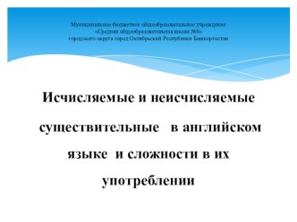 Презентация по английскому языку на тему Исчисляемые и неисчисляемые существительные в английском языке