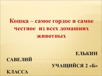 Презентация по ознакомлению с окружающим миром  Кошка - самое гордое и самое честное из всех домашних животных