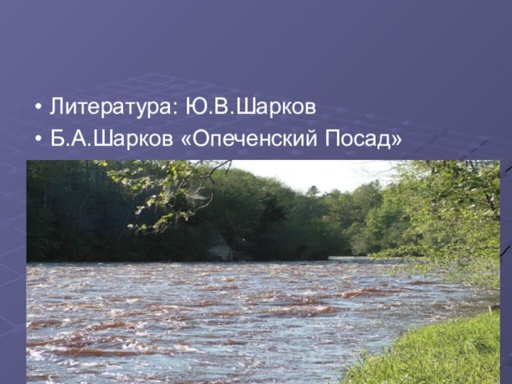 Литература: Ю.В.ШарковБ.А.Шарков «Опеченский Посад»