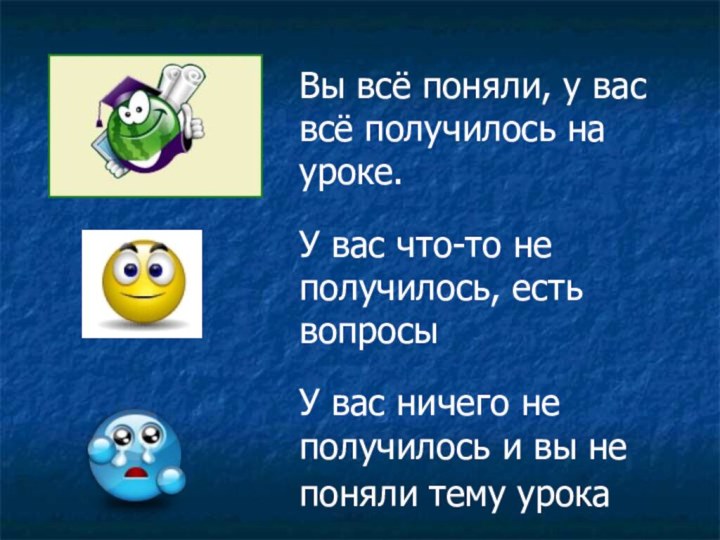 Вы всё поняли, у вас всё получилось на уроке. У вас что-то