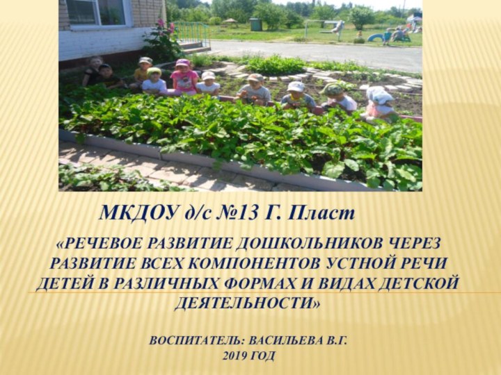 «Речевое развитие дошкольников через развитие всех компонентов устной речи детей в различных