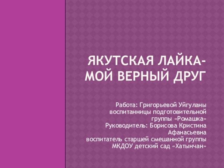 ЯКУТСКАЯ ЛАЙКА-МОЙ ВЕРНЫЙ ДРУГРабота: Григорьевой Уйгуланы