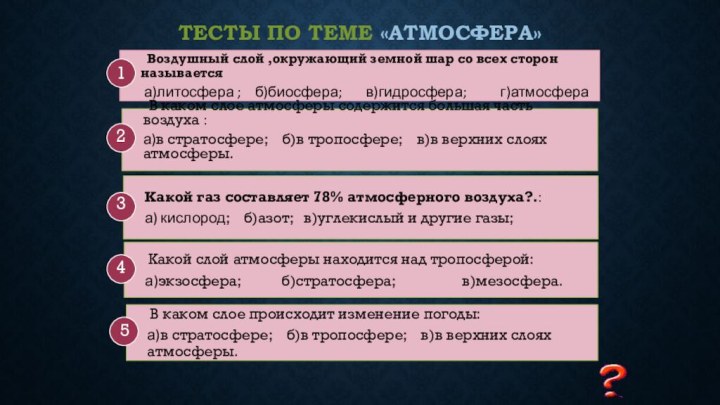 Тесты по теме «Атмосфера» 23451