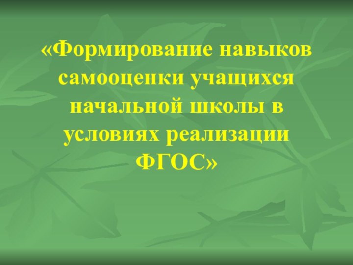 «Формирование навыков самооценки учащихся начальной школы в условиях реализации ФГОС»