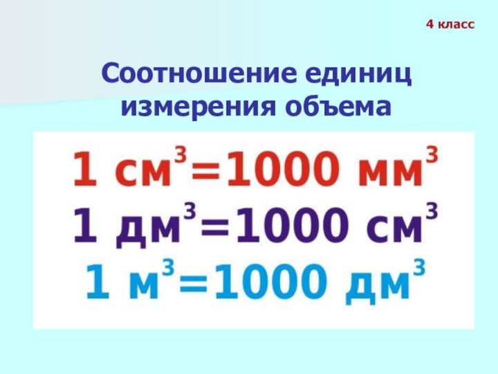 4 классСоотношение единиц измерения объема