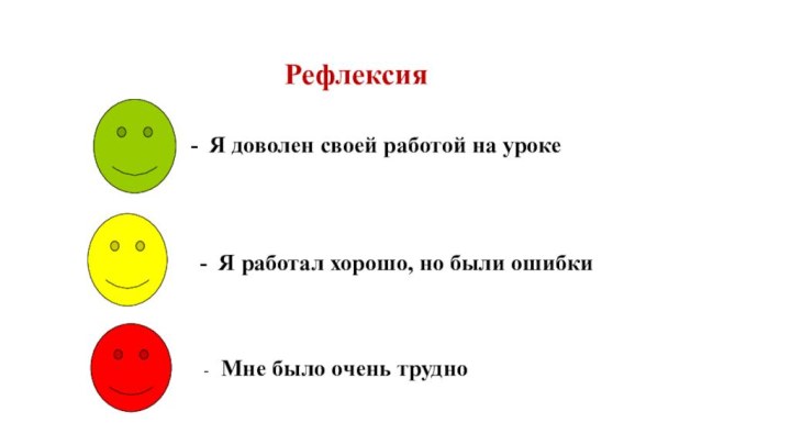 Рефлексия- Я доволен своей работой на уроке- Я работал хорошо, но были