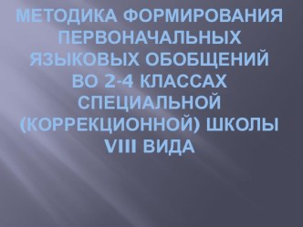 Методика формирования первоначальных языковых обобщений во 2-4 классах специальной (коррекционной) школы VIII вида