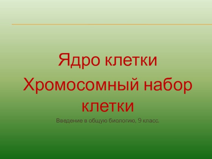 Ядро клетки Хромосомный набор клеткиВведение в общую биологию, 9 класс.