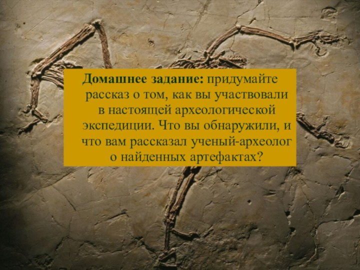 Домашнее задание: придумайте рассказ о том, как вы участвовали в настоящей археологической