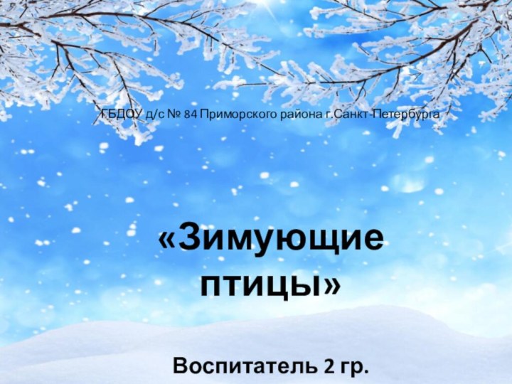 ГБДОУ д/с № 84 Приморского района г.Санкт-Петербурга«Зимующие птицы»Воспитатель 2 гр.Булыгина И.Д.