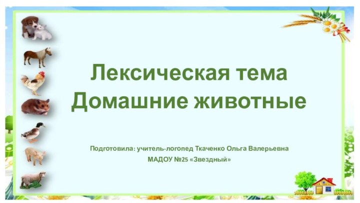 Лексическая темаДомашние животныеПодготовила: учитель-логопед Ткаченко Ольга ВалерьевнаМАДОУ №25 «Звездный»