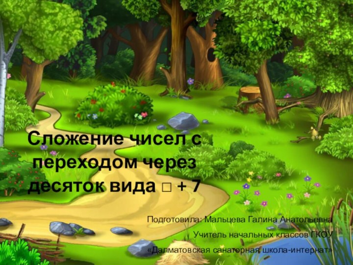 Подготовила: Мальцева Галина АнатольевнаУчитель начальных классов ГКОУ «Далматовская санаторная школа-интернат»Сложение чисел с