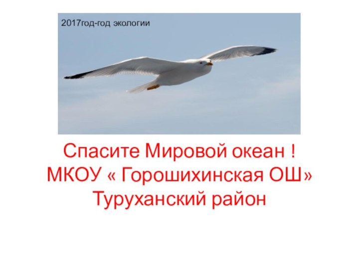 Спасите Мировой океан ! МКОУ « Горошихинская ОШ» Туруханский район2017год-год экологии