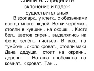 Презентация по русскому языку. Задание на тему: Правописание окончаний имён существительных