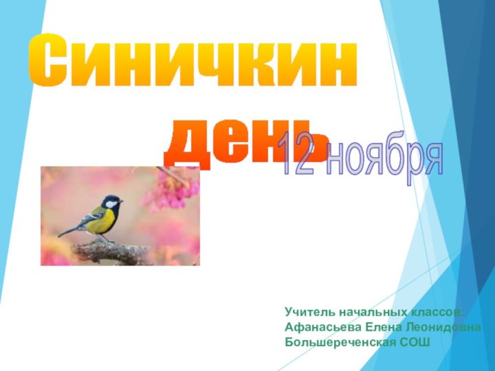 Синичкин     день 12 ноябряУчитель начальных классов: Афанасьева Елена Леонидовна Большереченская СОШ