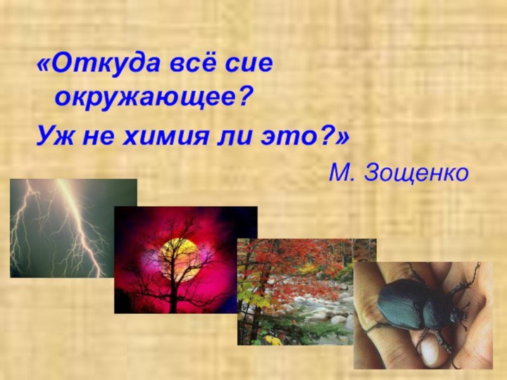 «Откуда всё сие окружающее? Уж не химия ли это?»М. Зощенко