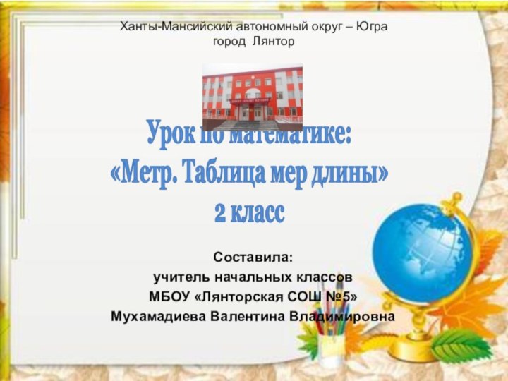 Урок по математике:«Метр. Таблица мер длины» 2 класс Ханты-Мансийский автономный округ –