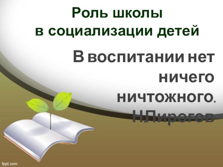 Роль школы  в социализации детей В воспитании нет ничего ничтожного.Н.Пирогов  