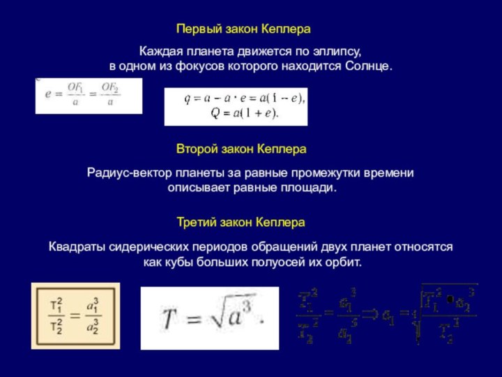 Квадраты сидерических периодов обращений двух планет относятся  как кубы больших полуосей