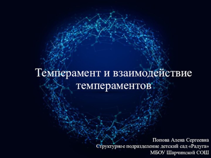 Темперамент и взаимодействие темпераментовПопова Алена СергеевнаСтруктурное подразделение детский сад «Радуга» МБОУ Шарчинской СОШ