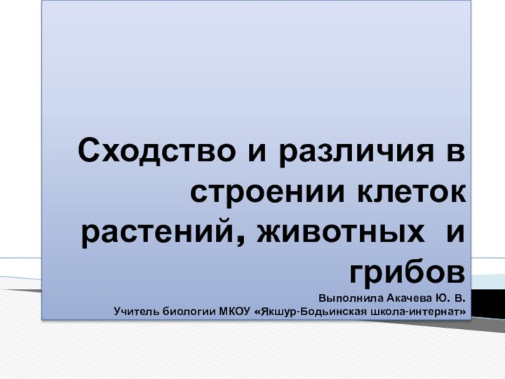 Сходство и различия в строении клеток растений, животных и грибов Выполнила Акачева