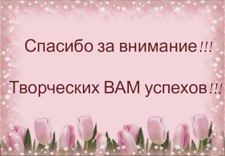 Спасибо за внимание!!! Творческих ВАМ успехов!!!