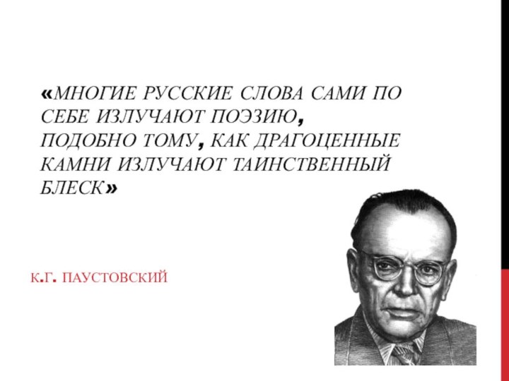 «МНОГИЕ РУССКИЕ СЛОВА САМИ ПО СЕБЕ ИЗЛУЧАЮТ ПОЭЗИЮ,  ПОДОБНО ТОМУ, КАК