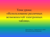 Презентация к уроку информатики для 11 класса Использование различных возможностей электронных таблиц