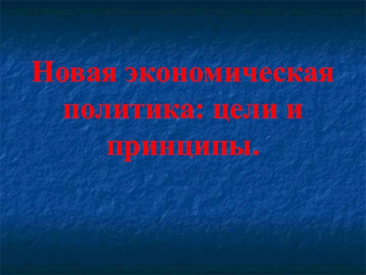 Новая экономическая политика: цели и принципы.