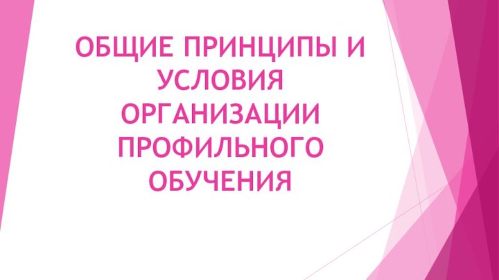 ОБЩИЕ ПРИНЦИПЫ И УСЛОВИЯ ОРГАНИЗАЦИИ ПРОФИЛЬНОГО ОБУЧЕНИЯ