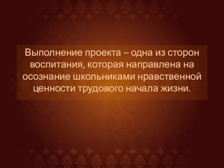 Выполнение проекта – одна из сторон воспитания, которая направлена на осознание школьниками