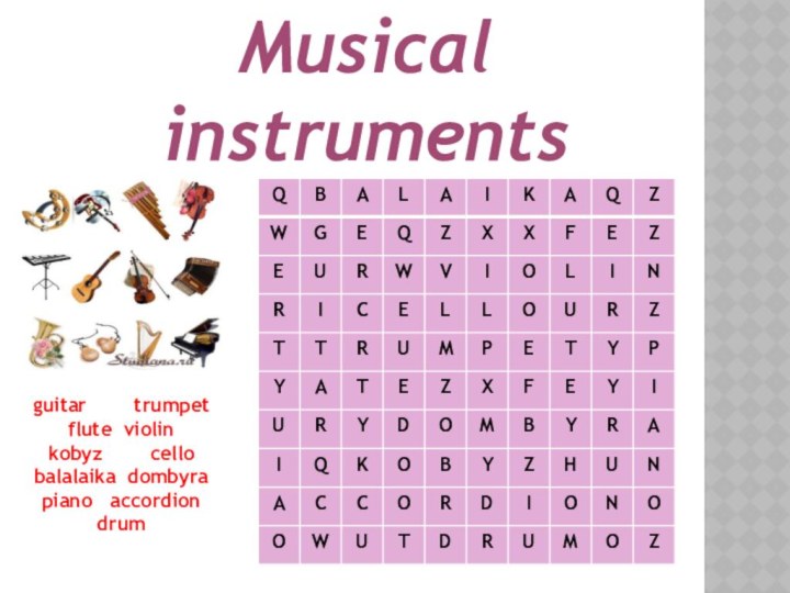 Musical instrumentsguitar    trumpet     flute violin