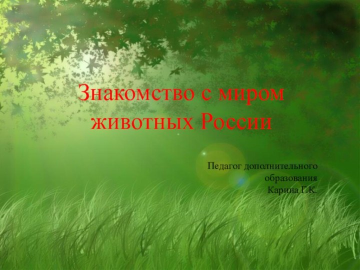 Знакомство с миром животных РоссииПедагог дополнительного образования Карина Г.К.