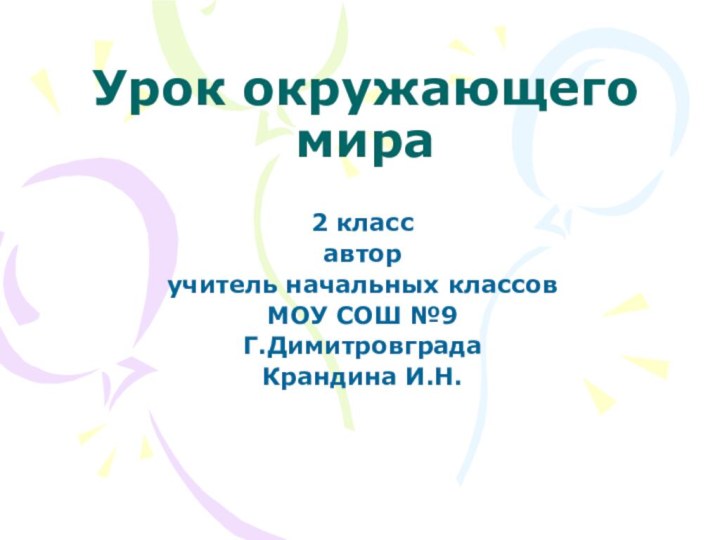 Урок окружающего мира2 классавторучитель начальных классовМОУ СОШ №9Г.ДимитровградаКрандина И.Н.