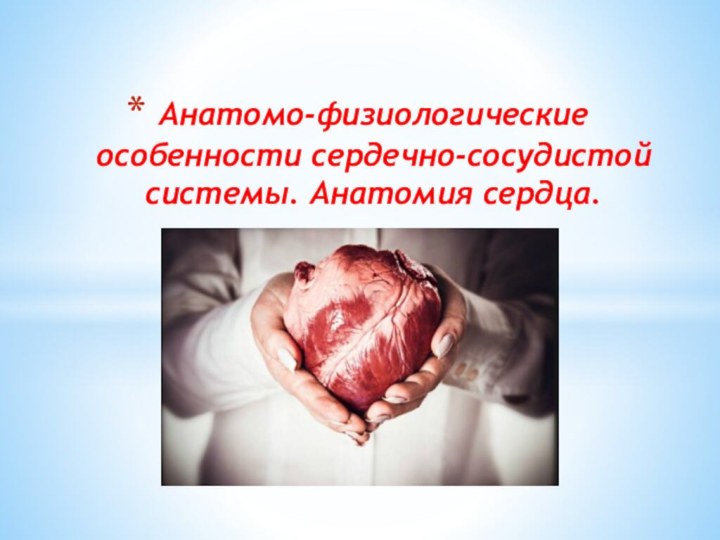 Анатомо-физиологические особенности сердечно-сосудистой системы. Анатомия сердца.