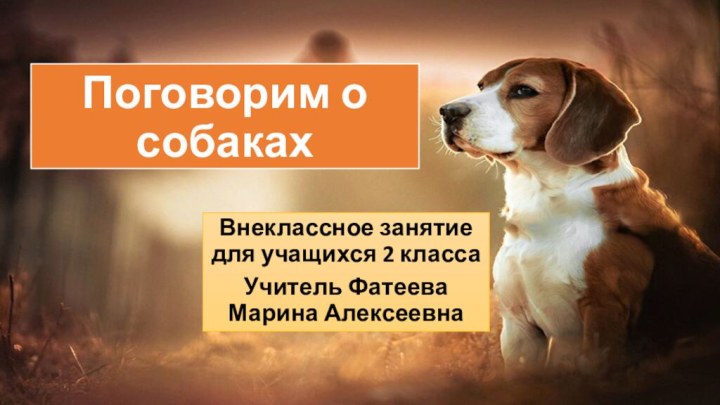 Поговорим о собакахВнеклассное занятие для учащихся 2 классаУчитель Фатеева Марина Алексеевна