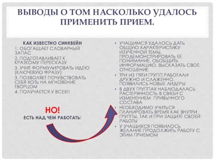 Выводы о том насколько удалось применить прием. КАК ИЗВЕСТНО СИНКВЕЙН1. ОБОГАЩАЕТ СЛОВАРНЫЙ