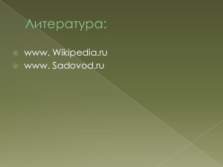 Литература:www. Wikipedia.ruwww. Sadovod.ru