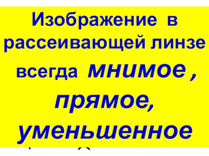 ОFАА1ВВ1мнимоеуменьшенноепрямоеИзображение в рассеивающей линзе всегда мнимое , прямое,уменьшенное