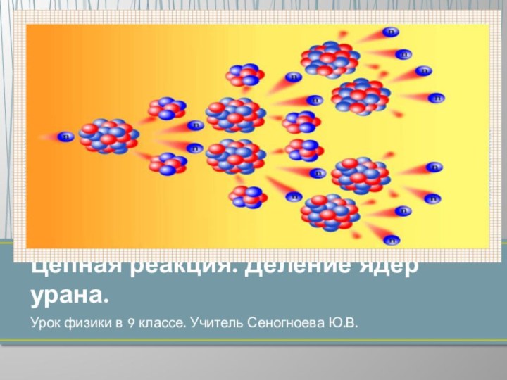 Урок физики в 9 классе. Учитель Сеногноева Ю.В.Цепная реакция. Деление ядер урана.