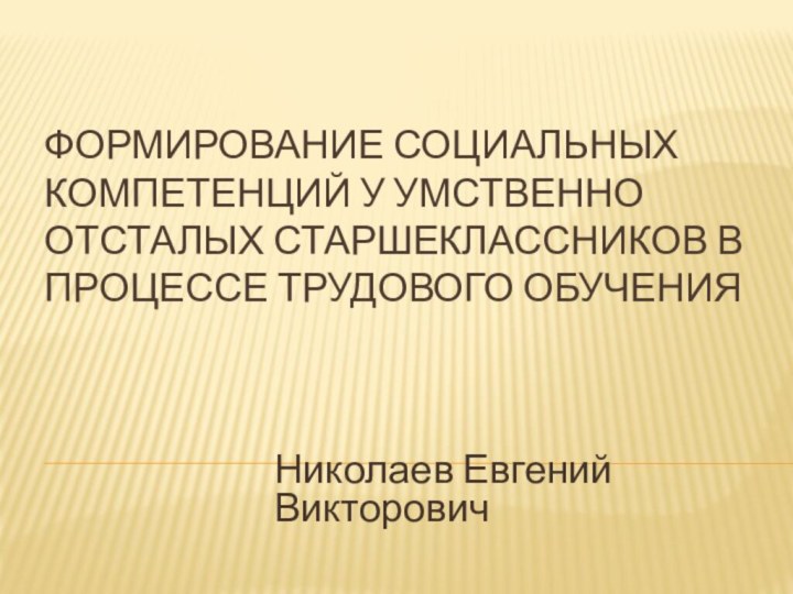 Формирование социальных компетенций у умственно отсталых старшеклассников в процессе трудового обучения Николаев Евгений Викторович