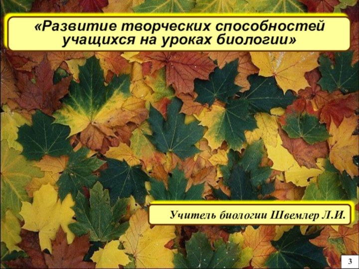 «Развитие творческих способностей учащихся на уроках биологии»Учитель биологии Швемлер Л.И.3