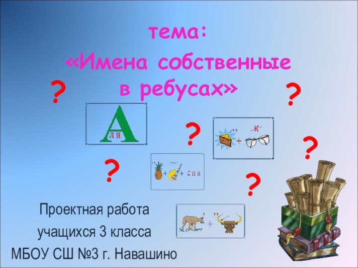 тема: «Имена собственные в ребусах»??????Проектная работа учащихся 3 класса МБОУ СШ №3 г. Навашино