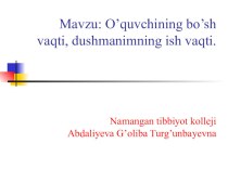Презентация 1 часть проектная работа на тему:O'quvchining bo'sh vaqti