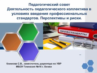 Деятельность педагогического коллектива в условиях введения профстандартов. Перспективы и риски.