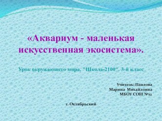 Презентация к уроку Аквариум - маленькая искусственная экосистема 3 класс