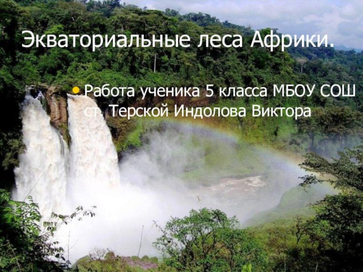 Экваториальные леса Африки.Работа ученика 5 класса МБОУ СОШ ст. Терской Индолова Виктора